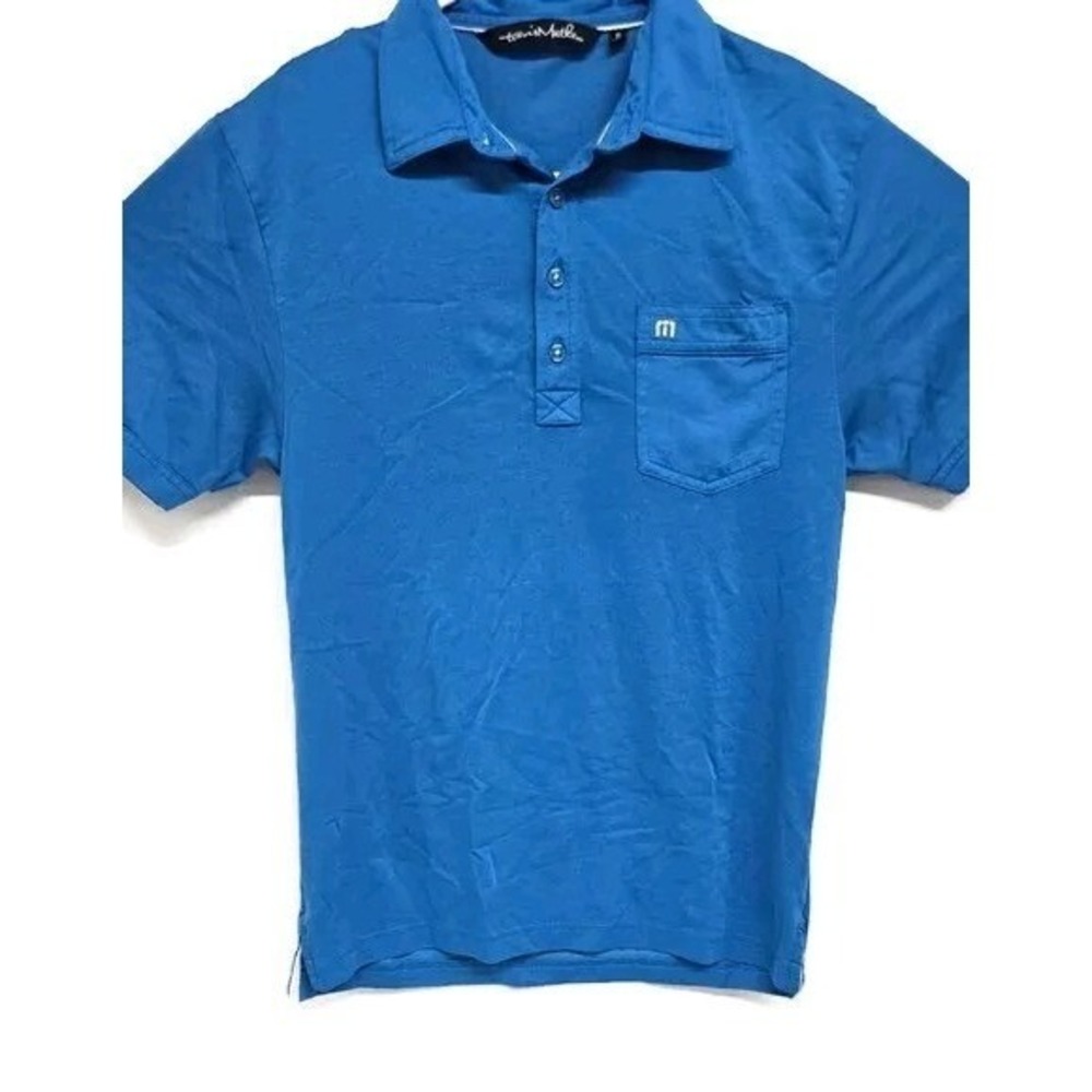TravisMathew Mens Blue Short Sleeve Pima Cotton Blend Pocket Polo Shirt Size M